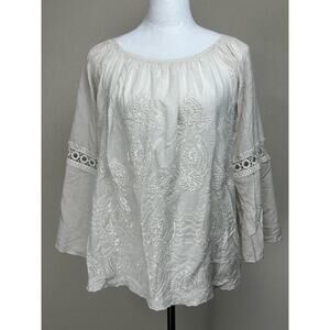 Kaktus Women’s Sz L Ivory Beige Sequins Embroidery Embellished Peasant Top
